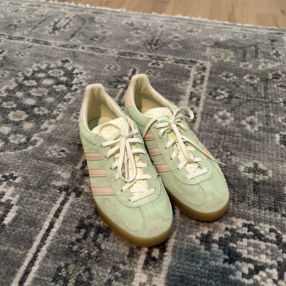Adidas Gazelle Sneakers - Pale Green Suede Sneakers with Almost Yellow Stripes